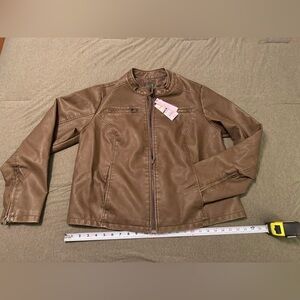 Brown Faux Leather Jacket Womens 2XL